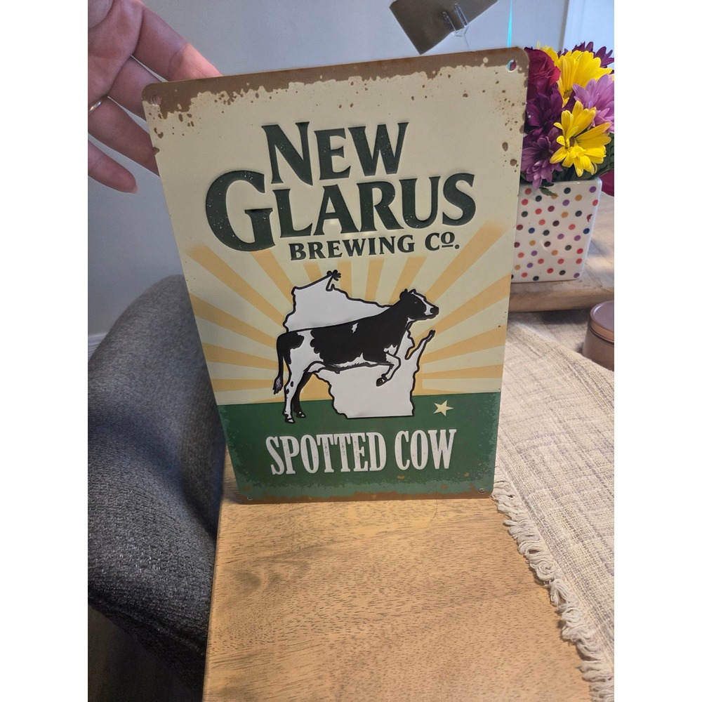 New Glarus Brewing Co Spotted Cow Tin Metal Sign Wisconsin Beer Bar Decor